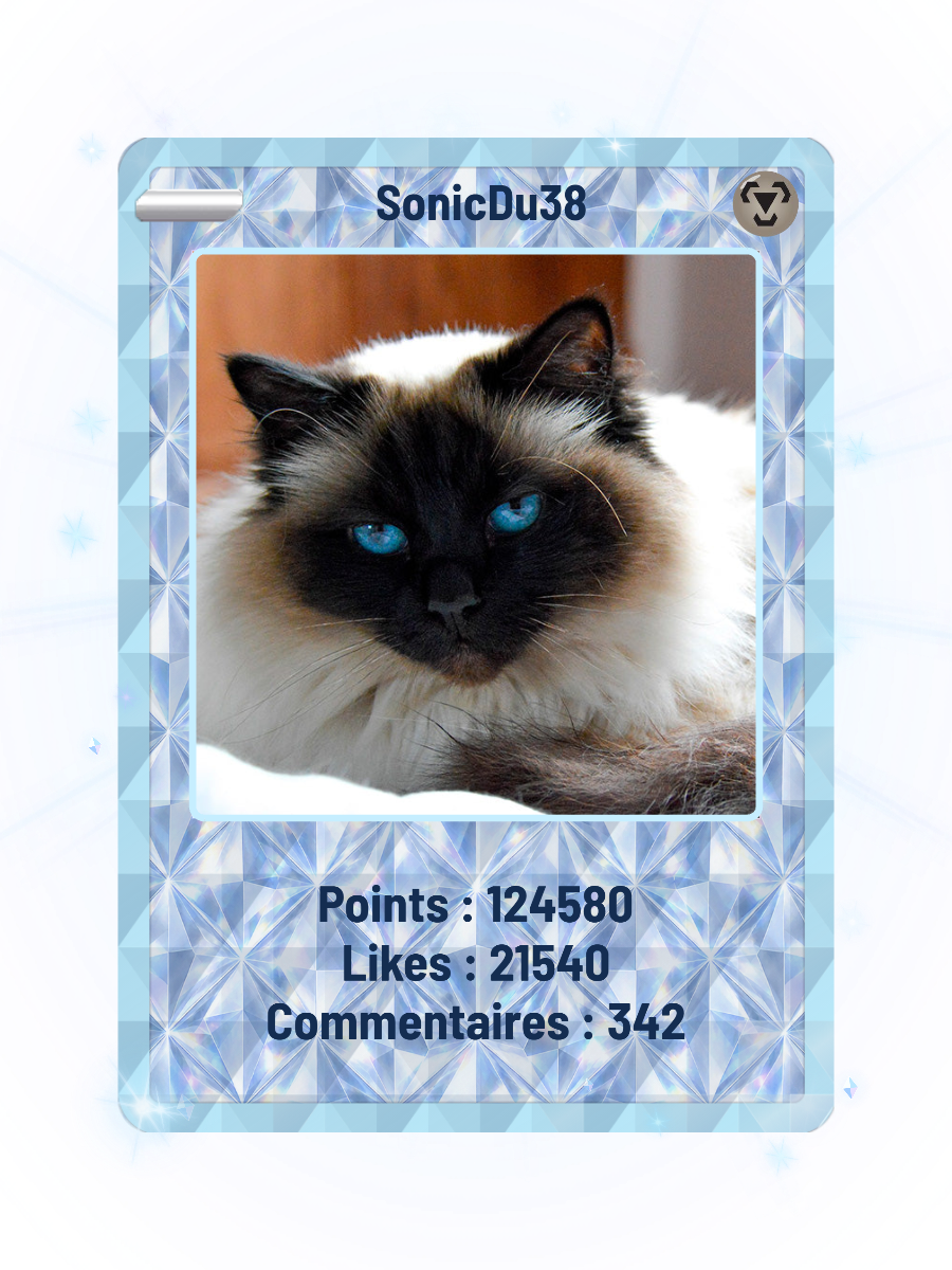 Exemple de carte Diamant de SonicDu38, avec les compteurs de points, likes et commentaires