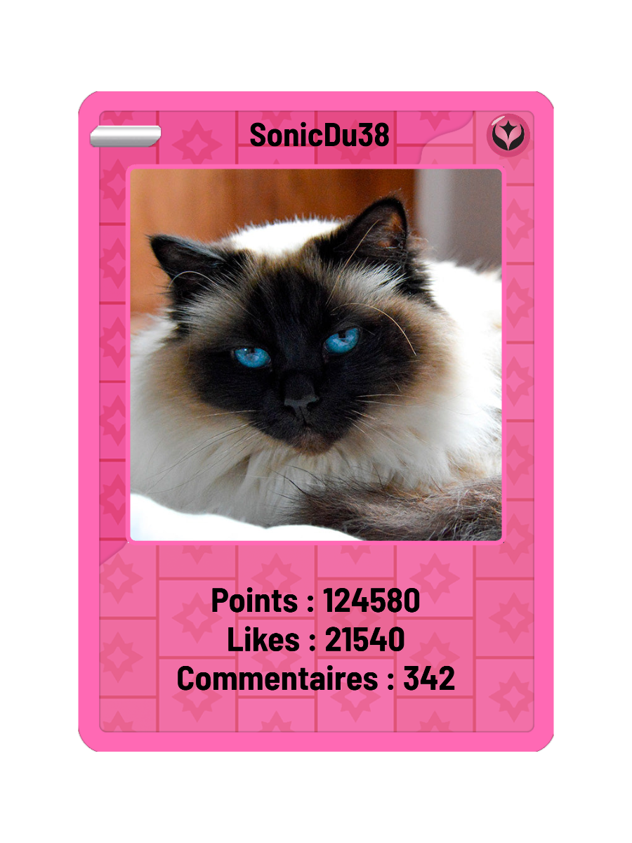 Exemple de carte Fée de SonicDu38, avec les compteurs de points, likes et commentaires