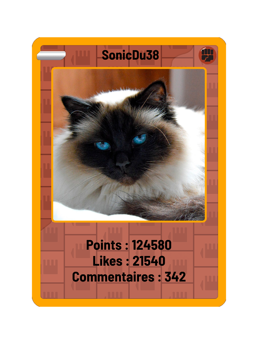 Exemple de carte Combat de SonicDu38, avec les compteurs de points, likes et commentaires