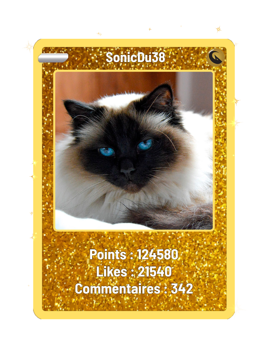 Exemple de carte Or de SonicDu38, avec les compteurs de points, likes et commentaires