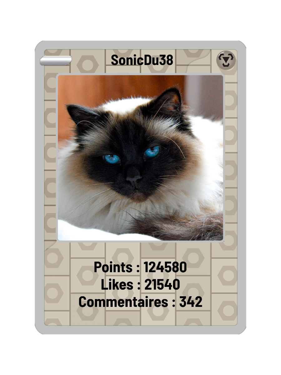 Exemple de carte Métal de SonicDu38, avec les compteurs de points, likes et commentaires