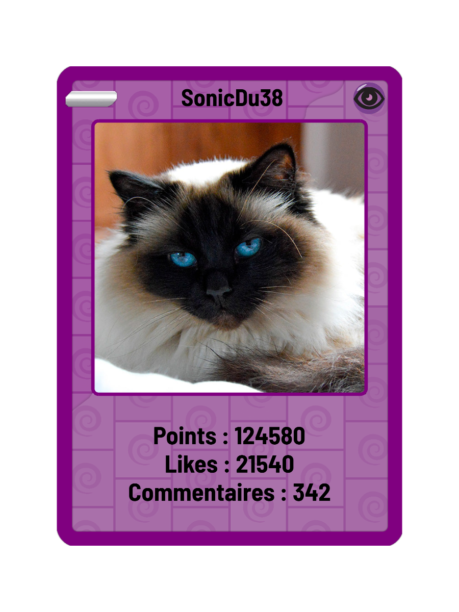 Exemple de carte Psy de SonicDu38, avec les compteurs de points, likes et commentaires