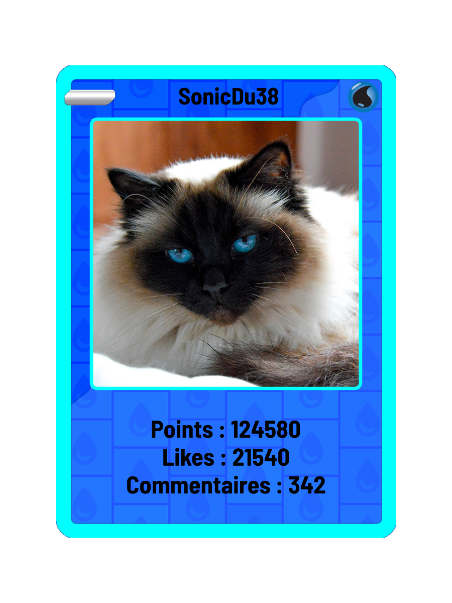 Exemple de carte Eau de SonicDu38, avec les compteurs de points, likes et commentaires